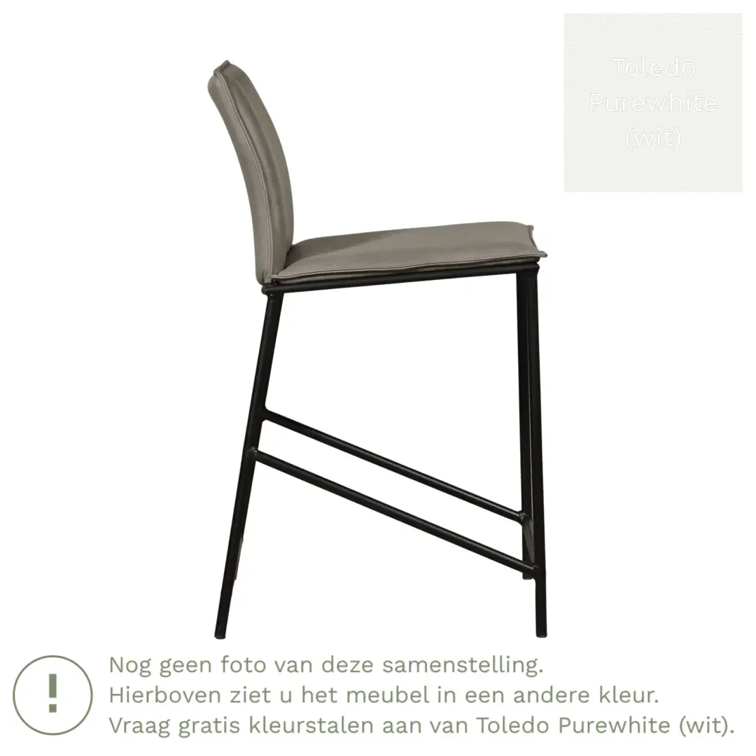 afbeelding van Leren barkruk laag Favor - Toledo Purewhite (wit) - poten staal rond zwart